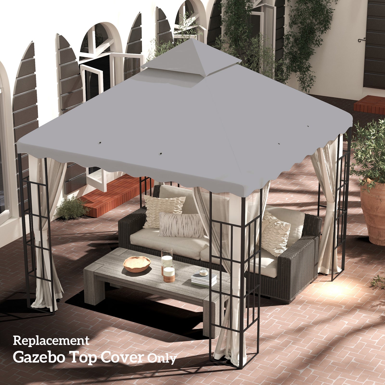 3m X 3m Gazebo Canopy Replacement Cover, 2-tier Gazebo Roof | Light Slate Gray