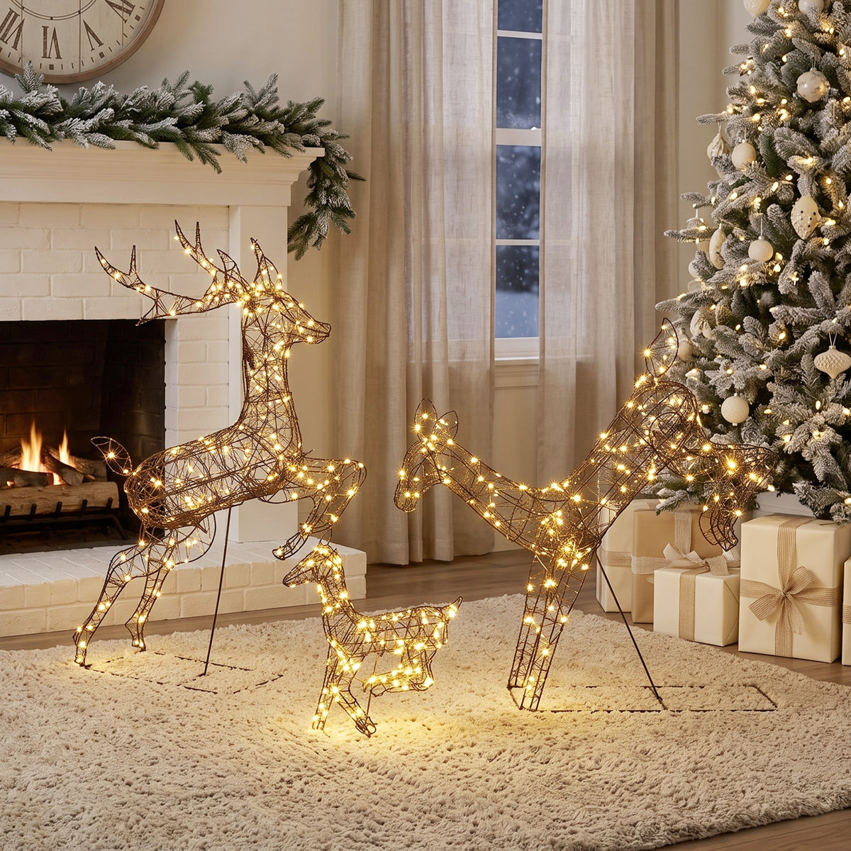 Outsunny 3-piece Light Up Deer Family Set Of 3 With 200 Led Lights, Brown