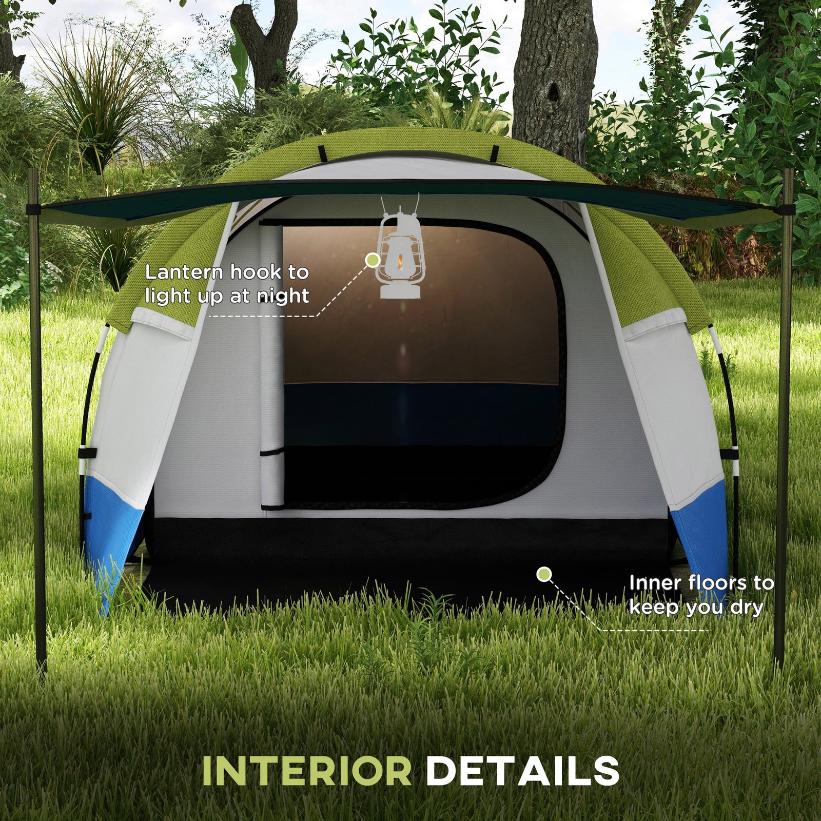 2-3 Man Camping Tunnel Tent With Bedroom And Living Room | Green