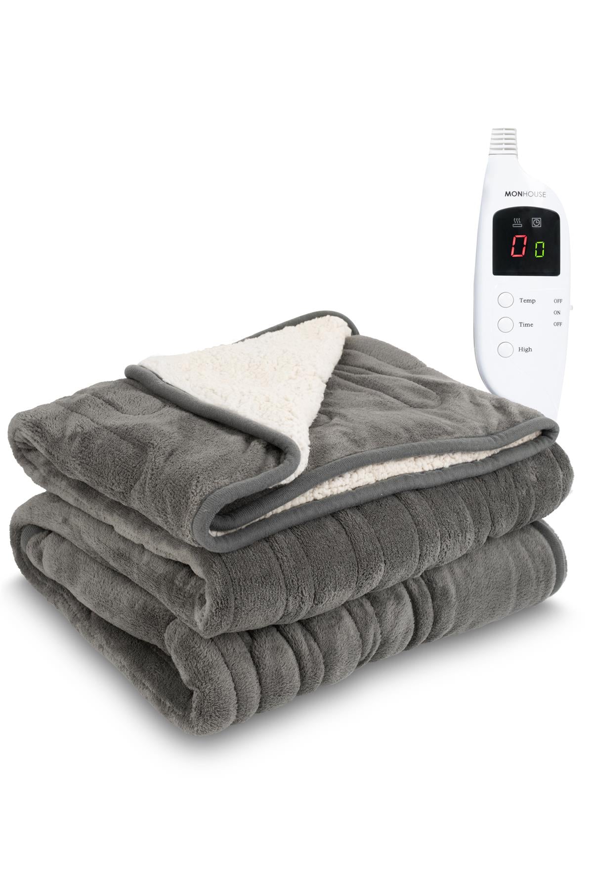 Heated Electric Throw 9h Timer 9 Heat Setting Shearling Fleece Blanket | Double | Grey
