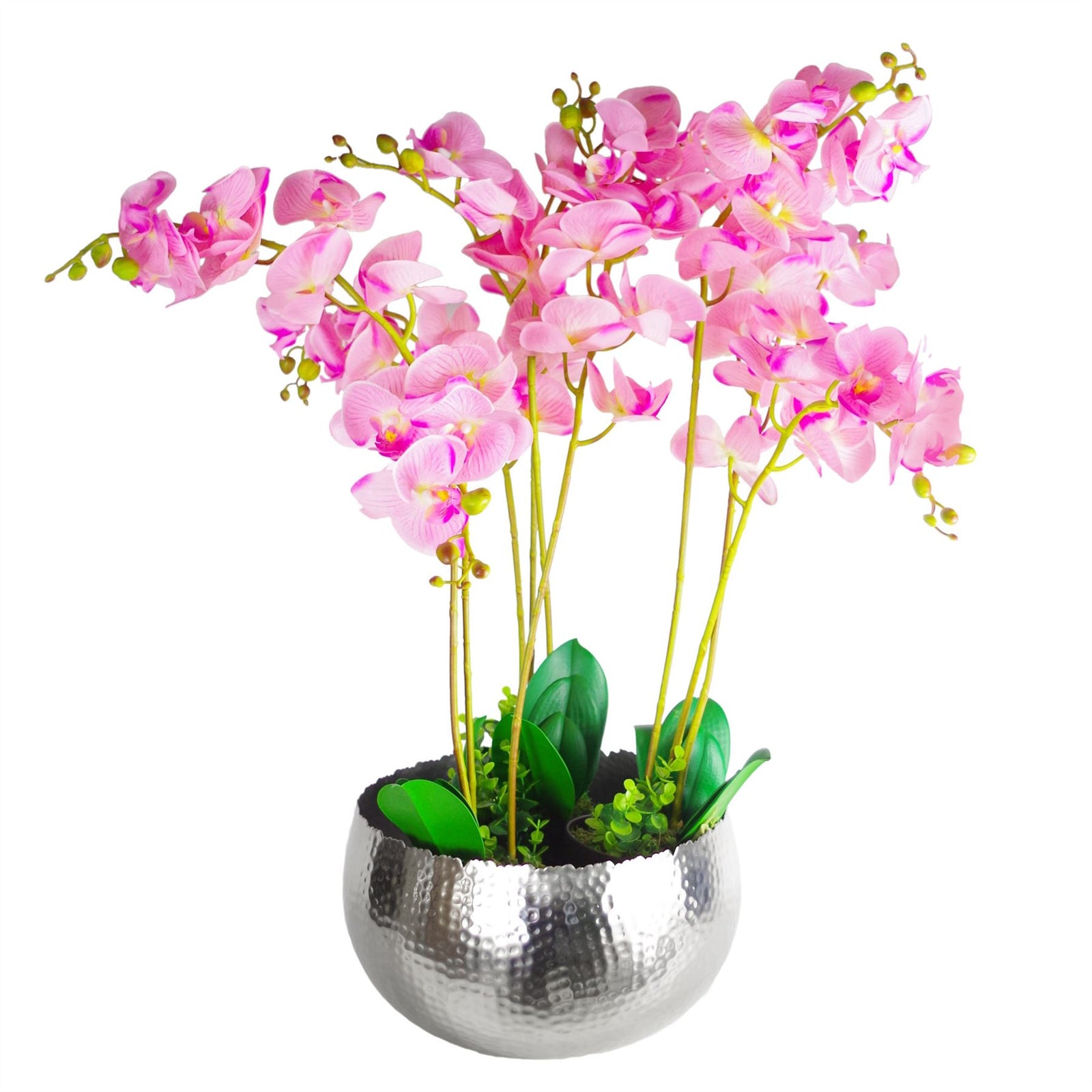Xl Metal Bowl Planter 32 X 20cm Hammered Silver Colour - Curvy Edge