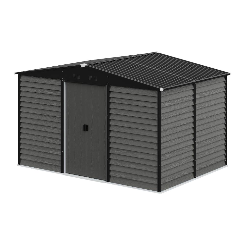 12 X 8ft Metal Storage Shed With Foundation, Double Sliding Doors & Vents, Weatherproof Outdoor Tool Shed For Garden Or Backyard