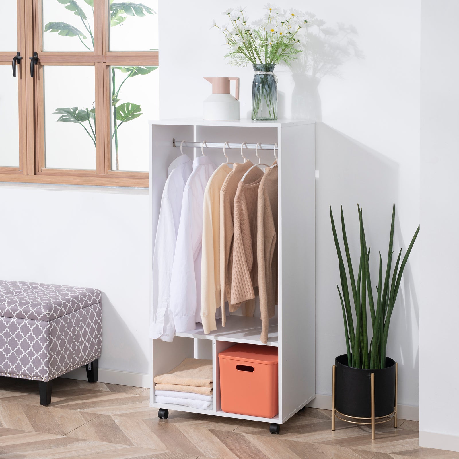 Open Wardrobe Clothes Rail Bedroom Clothes Storage Rod | One Size | White