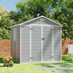 8x6ft Outdoor Plastic Tool Shed With Apex Roof & Floor, Double Doors, Ventilation & Window, Lockable Backyard Storage House