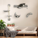 Four-piece Cat Wall Furniture W/ Hammock, Ladder, Platforms, Steps - Grey