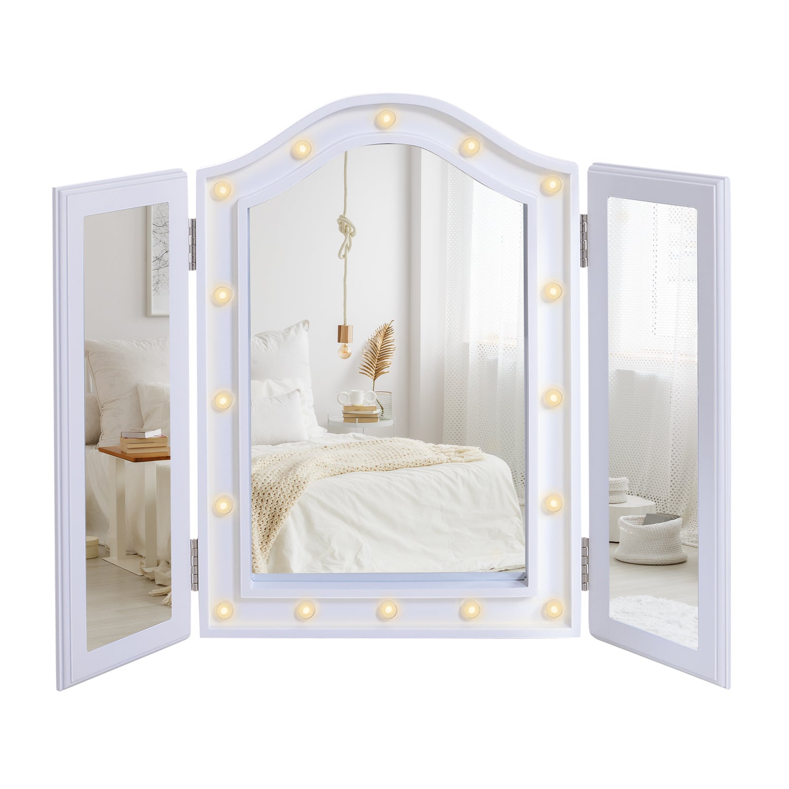 Lighted Tri-fold Vanity Mirror Large Cosmetic Mirror W/ Led