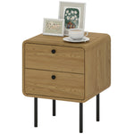 Bedside Table, Modern Nightstand With 2 Drawers Rounded Edges, Oak