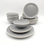 Reactive Grey Glaze Stoneware Dinnerware Set Nordic Pebble Plates & Bowls | Set of 12 | Grey