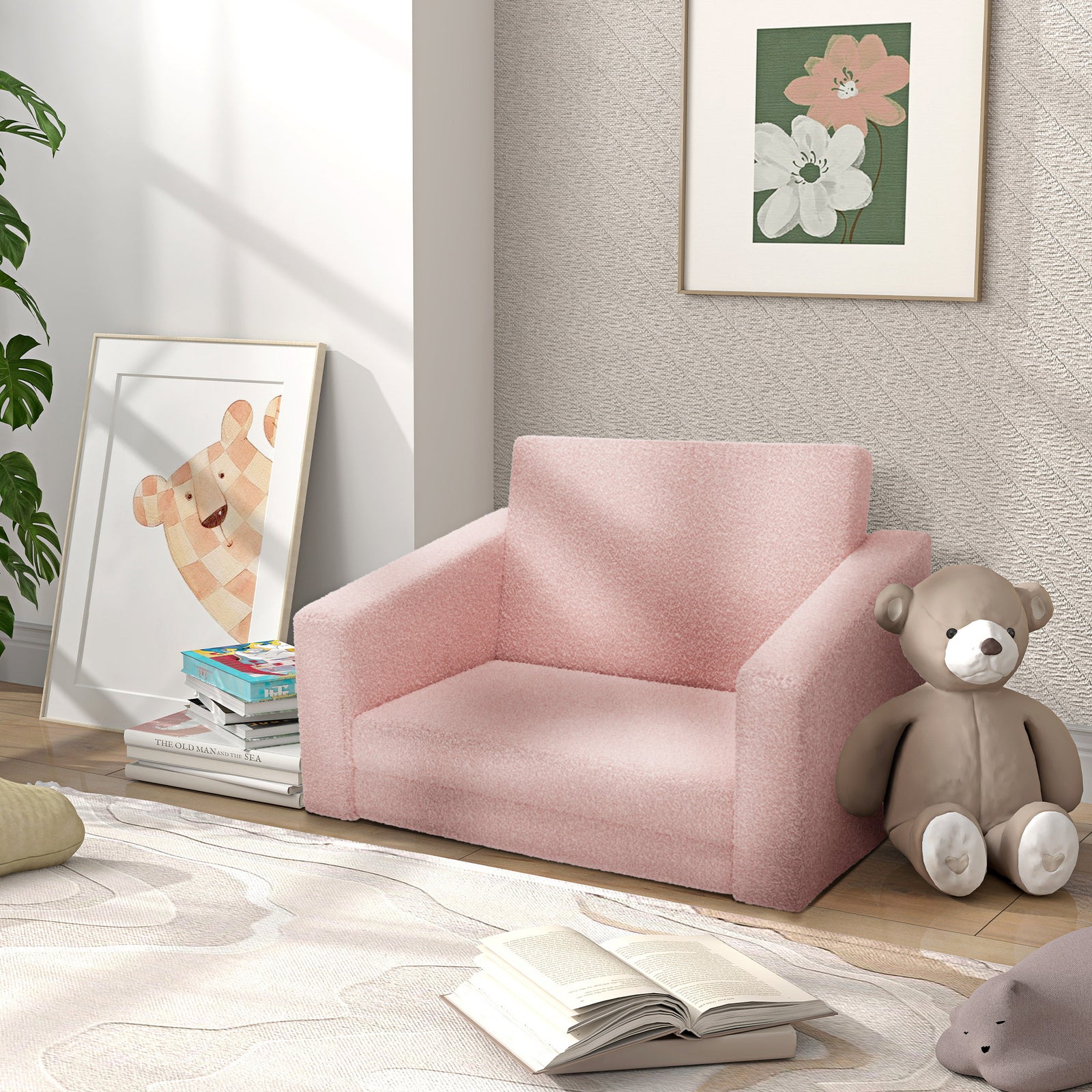2 In 1 Kids Chair Recliner With Washable Cushion, Cover | Pink