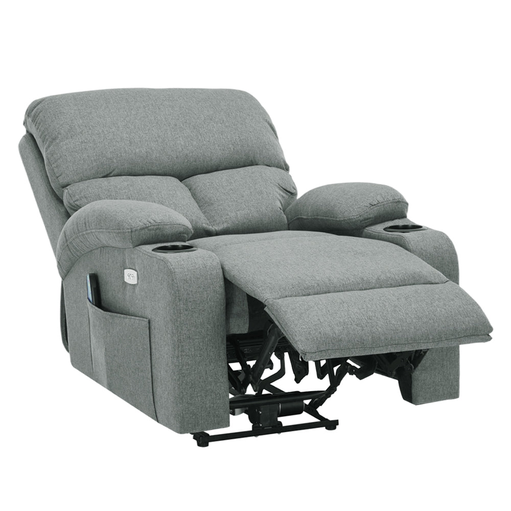 Living and Home Linen Upholstery Electric Massage Recliner Armchair With Heat, 8-point Vibrating System, Adjustable Backrest, Cup Holders & Storage Pocket