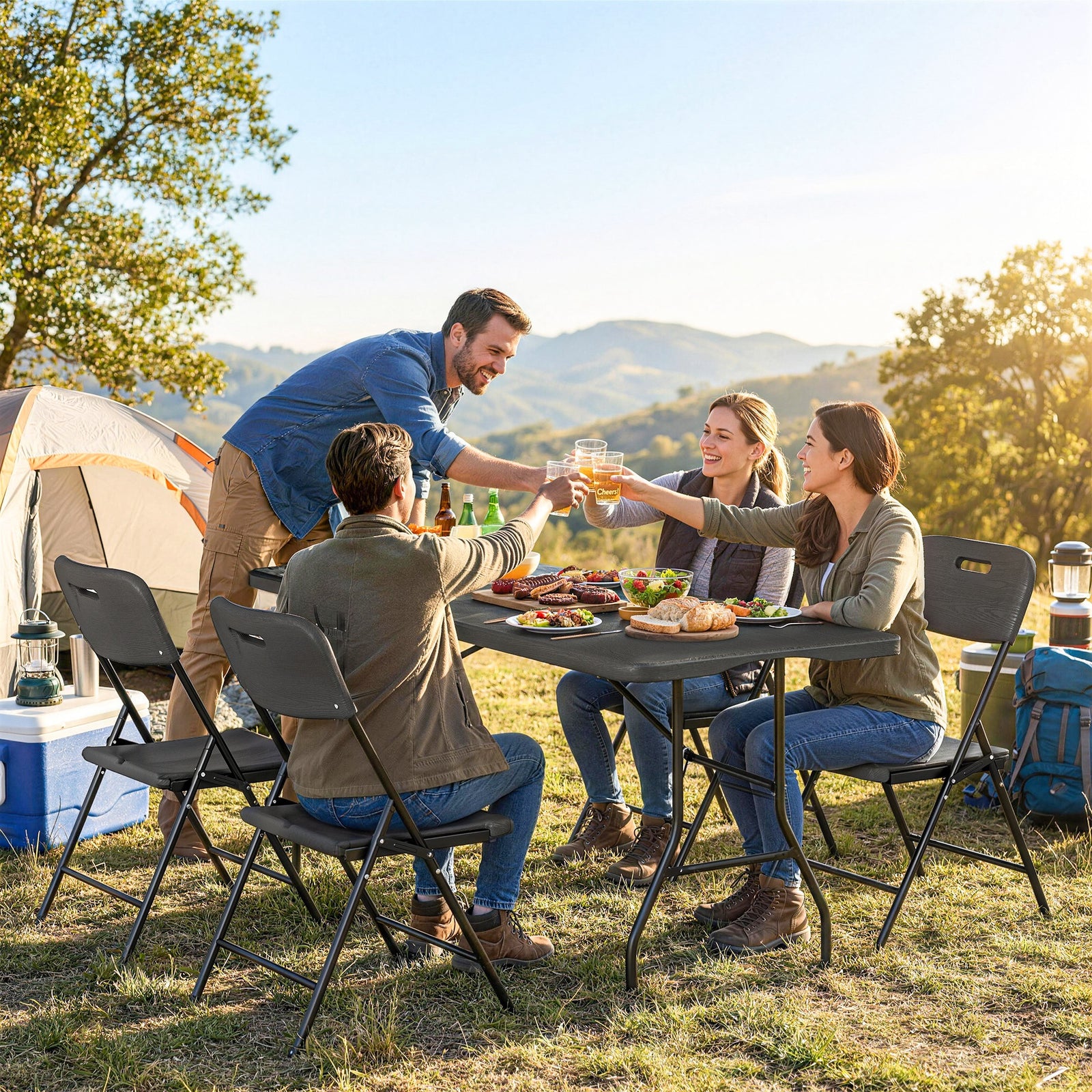 Outsunny 5 Piece 6ft Foldable Table And Chairs, Portable Picnic Table Set