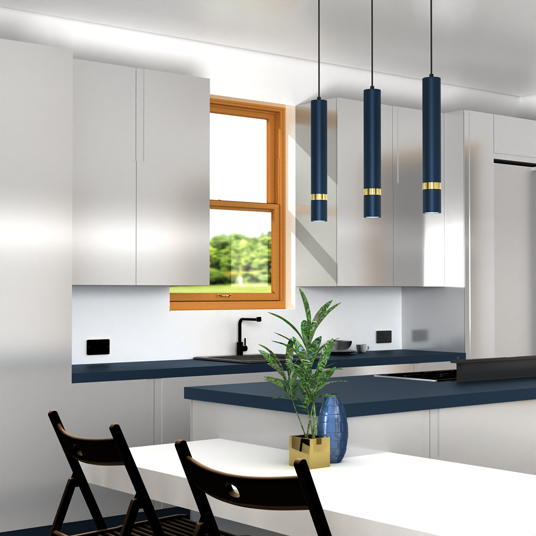 Joker Contemporary Pendant Lamp 3xgu10 Hand Made Cylindrical Style Light | Blue & Gold