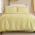 Lazy Daisy Cotton Duvet Set With Fresh Floral Printed Design | King | Yellow