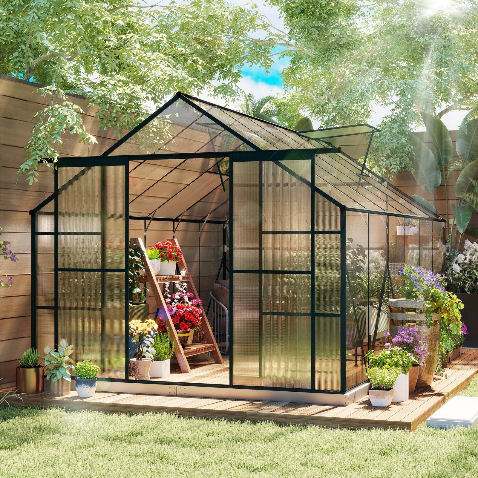 Polycarbonate Greenhouse W/ Sliding Door & Vent