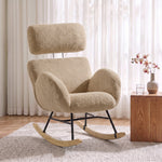 Rocking Chair With Adjustable Headrest Velvet Upholstery | Light Brown
