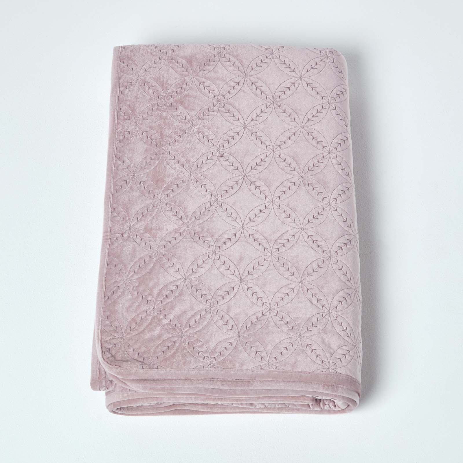 Paragon Diamond Pattern Geometric Velvet Bedspread | 200cm x 200cm | Dusky Pink