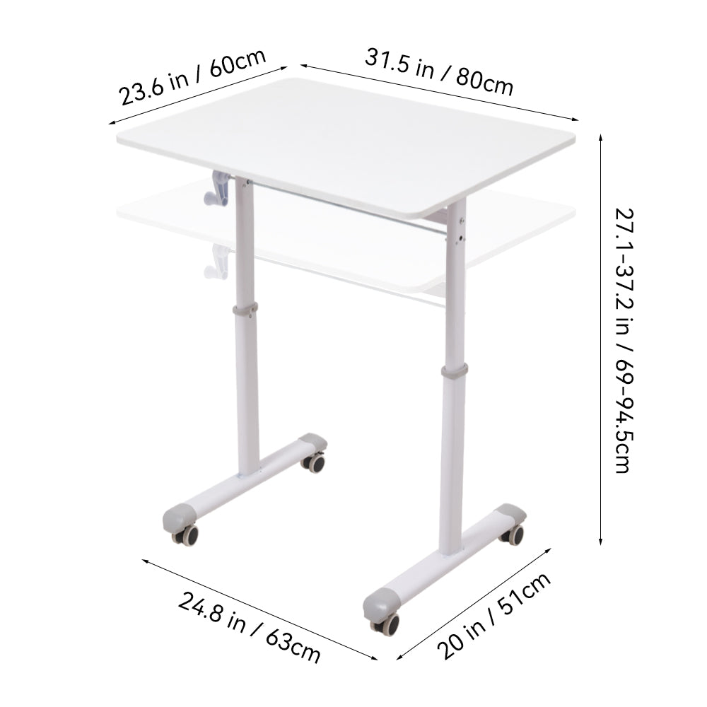 Manual Standing Height-adjustable Desk Computer Desk With Wheels | Small