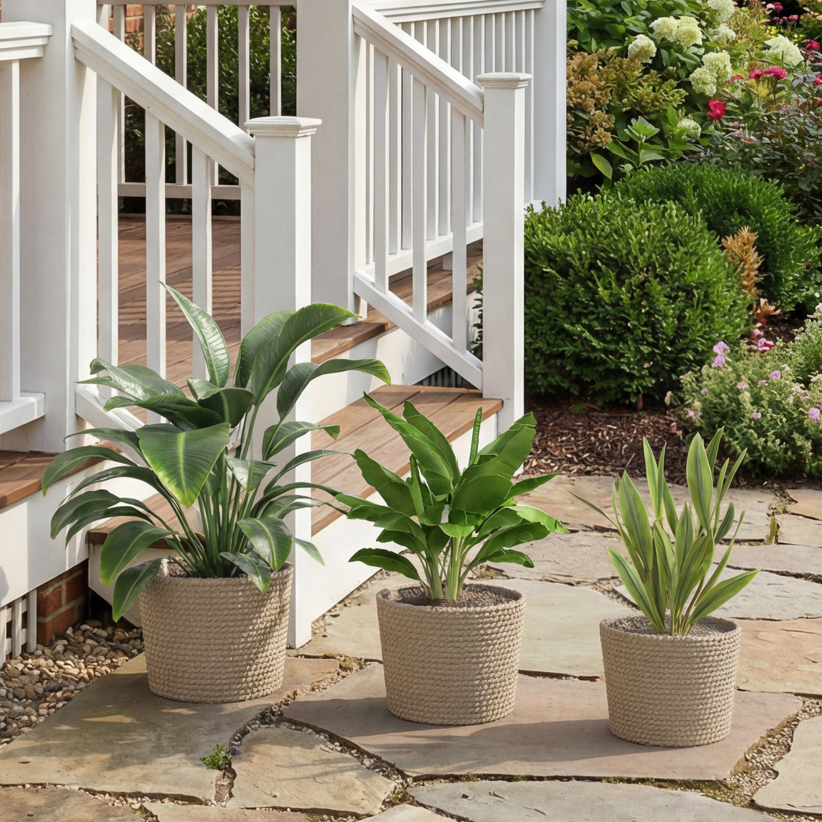 Outsunny Seagrass Plant Pots Flower Planters Bohemian Style Set Of 3 Natural