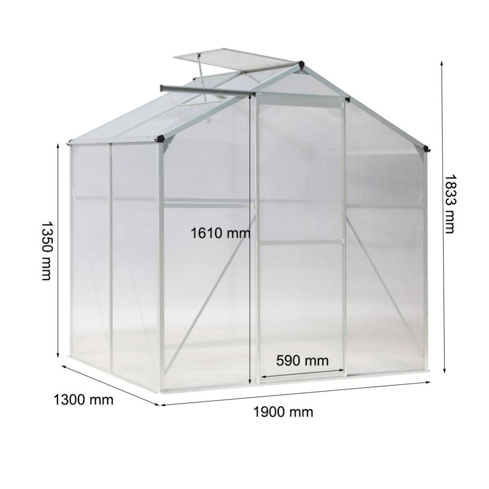 Polycarbonate Greenhouse– Aluminum Frame Walk-in Greenhouse With Sliding Door & Ventilation Window For Plants & Flowers, White, 4 x 6ft