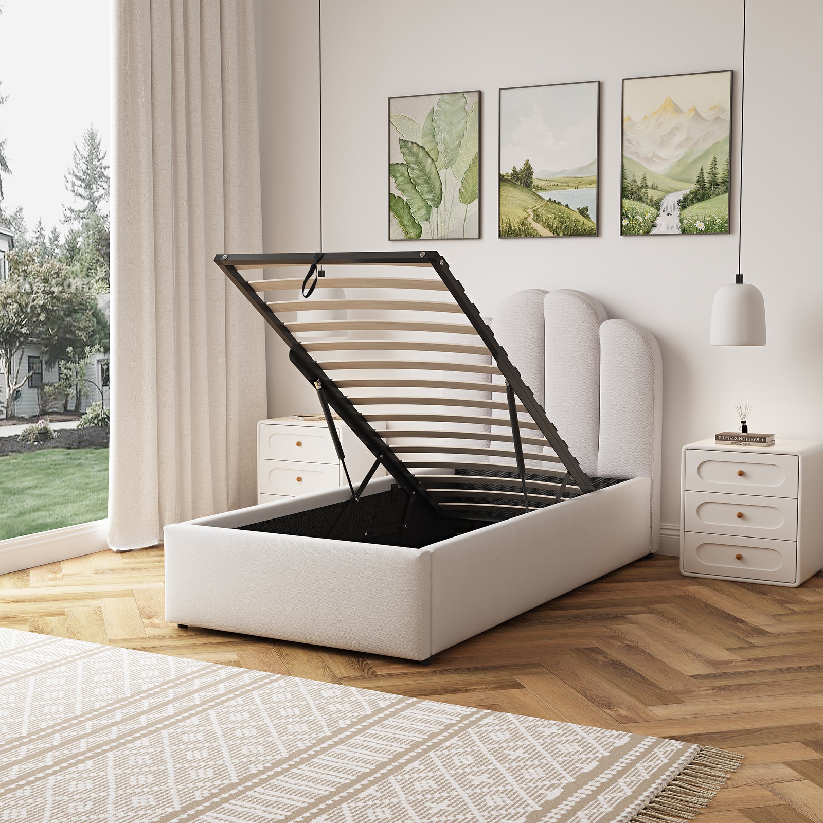 Ranson Fabric Ottoman Bed Frame | Single | Beige