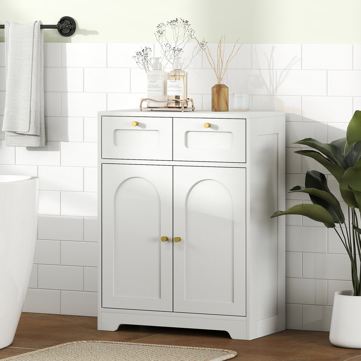 Bathroom Floor Cabinet, Bathroom Storage Unit With 2 Doors, White