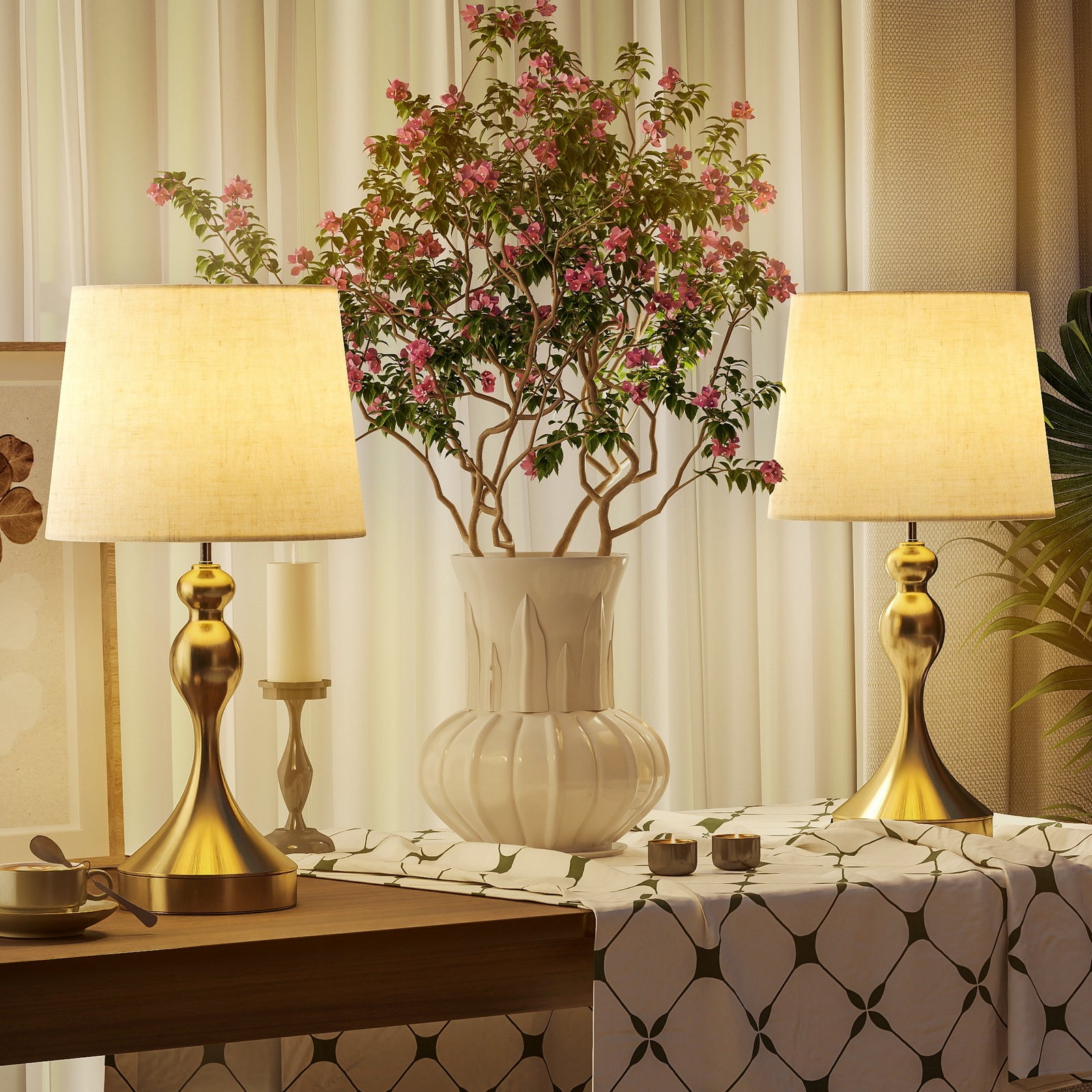 Table Lamps Set Of 2, Modern Bedside Lamps With Usb Ports | Gold