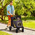 Foldable Dog Carriage W/ Universal Wheels, Shock Absorber | Gray