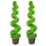 120cm Pair Of Green Large  Spiral Topiary Trees With Decorative Planters