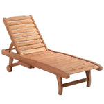 Wooden Sun Lounger W/ Pull-out Tray & Wheels