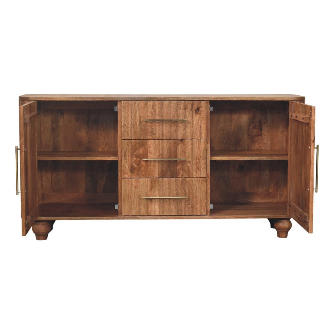 Montara Sideboard – Solid Wood, Golden Teak Finish, 3 Drawers & 2 Cabinets