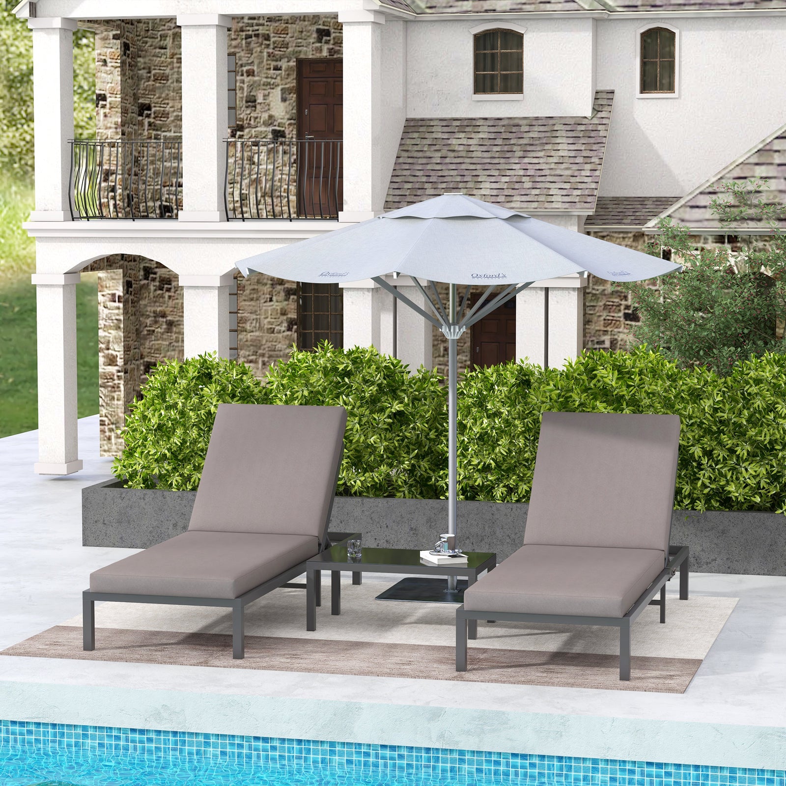 Rattan Lounge Set W/ Adjustable Back - Grey
