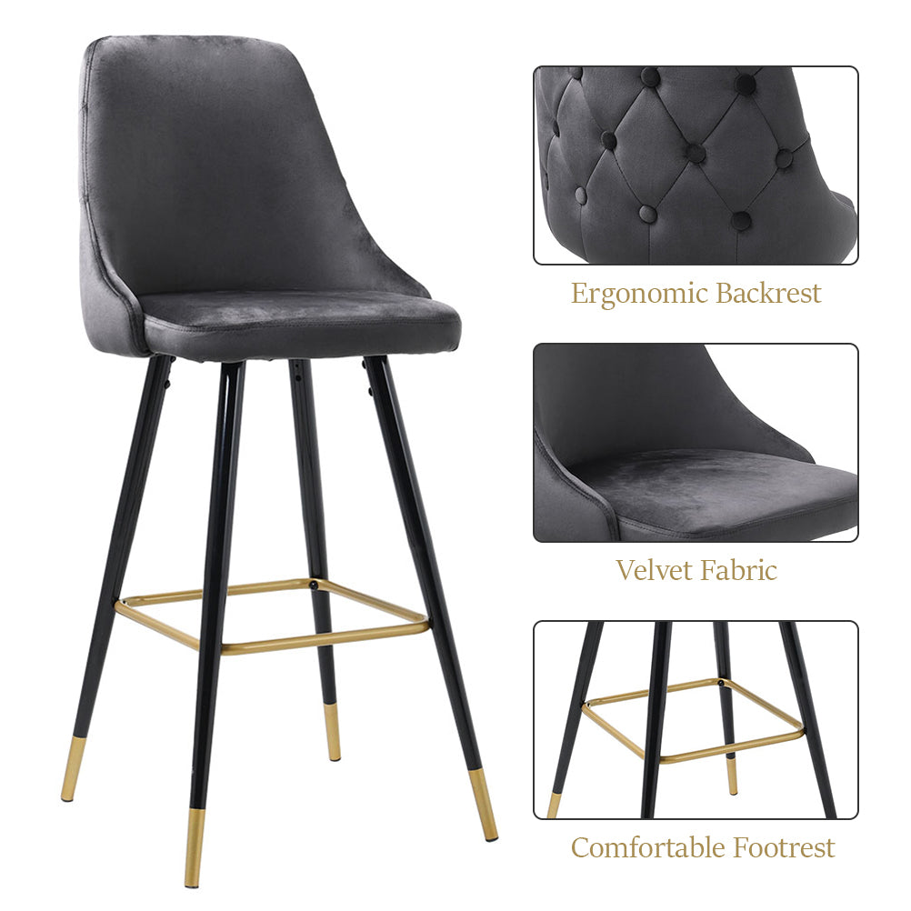 Set Of 2 Modern Upholstered Velvet High Chairs Bar Stools