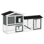 Two-tier Wooden Rabbit Hutch W/ Run Box, Slide-out Tray, Ramp 
White