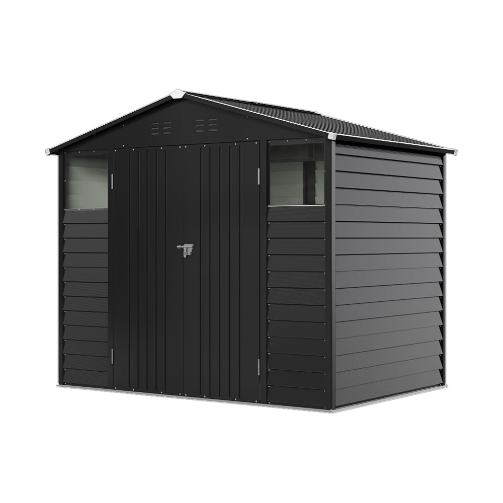 8x5.7ft Large Outdoor Metal Tool Shed With Apex Roof – Lockable Double Doors, Ventilated & Weather-resistant Garden Storage Shed | Anthracite