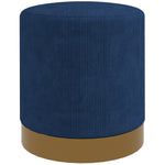 Modern Round Footstool, Fabric Upholstered Foot Rest | One Size | Blue