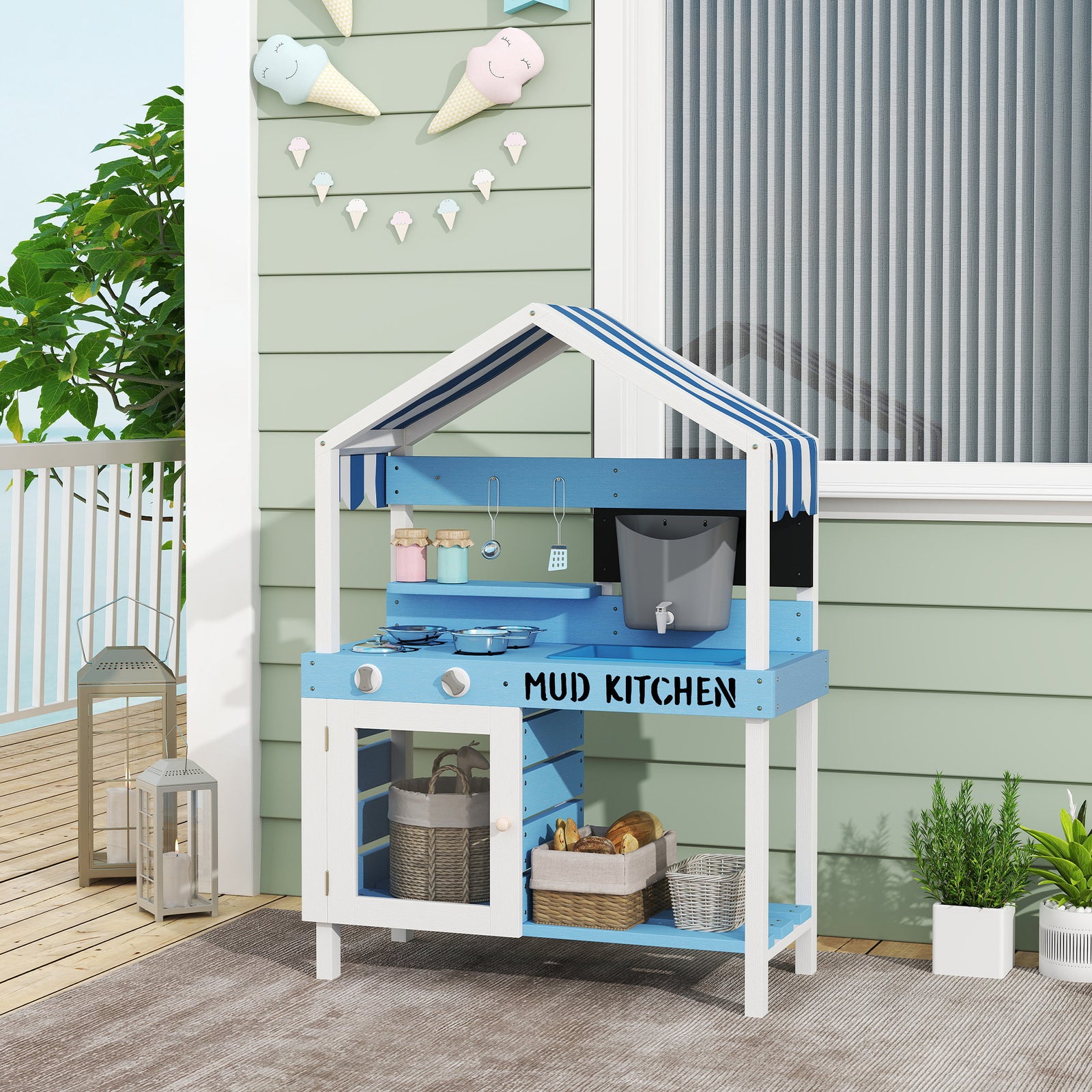 Kids Mud Kitchen, Outdoor Play Kitchen With Stoves, Sink, Cookware Accessories