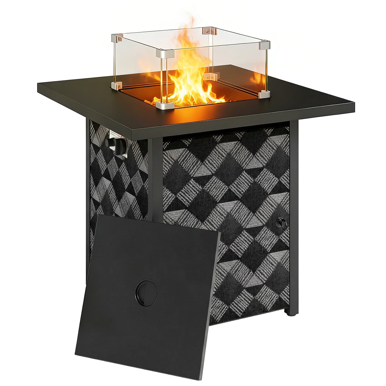 Outsunny Square Propane Gas Fire Pit Table, Patio Heater With Lava Rocks