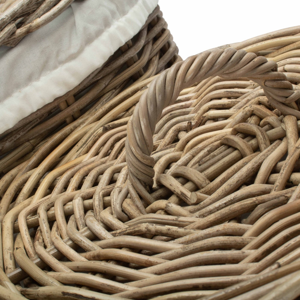 Round Rattan Laundry Hamper Basket With White Lining | Set-of-2 | Brown