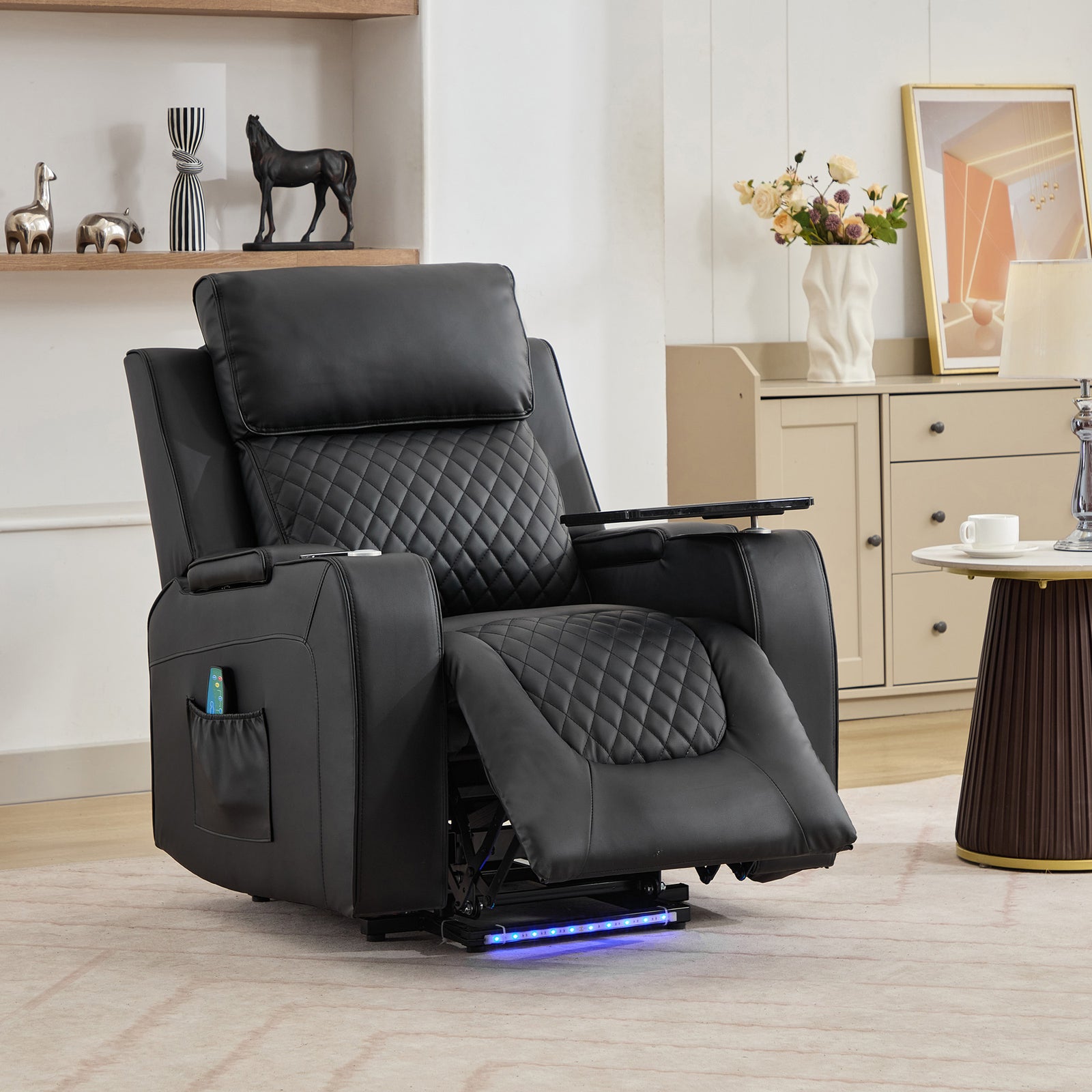 Byron Electric Riser Recliner Chair With Massage And Heat, Drink Cooler, Table | Black