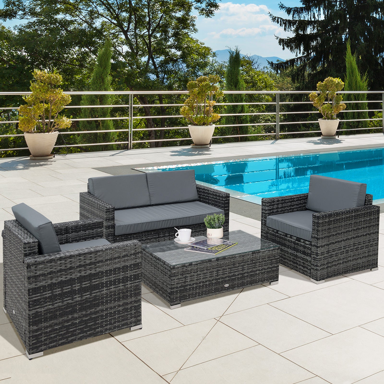 4 Pieces Rattan Sofa Set Chair Seat Furniture Patio Wicker | Gray