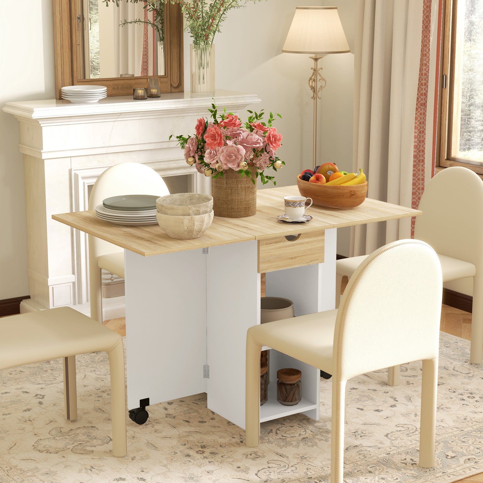 Foldable Dining Table, Drop Leaf Table With Storage | One Size | Oak