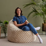 Classic Ribbed Faux Fur Bean Bag Chair | Beige