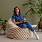 Classic Ribbed Faux Fur Bean Bag Chair | Beige