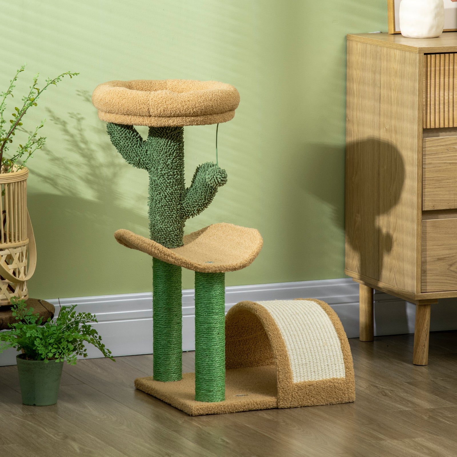 72cm Cat Activity Centre W/ Bed, Toy Ball, Sisal Post, Curved Pad