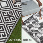 Luxury Outdoor Rug Waterproof Reversible For Garden Patio, Black & White Geometric