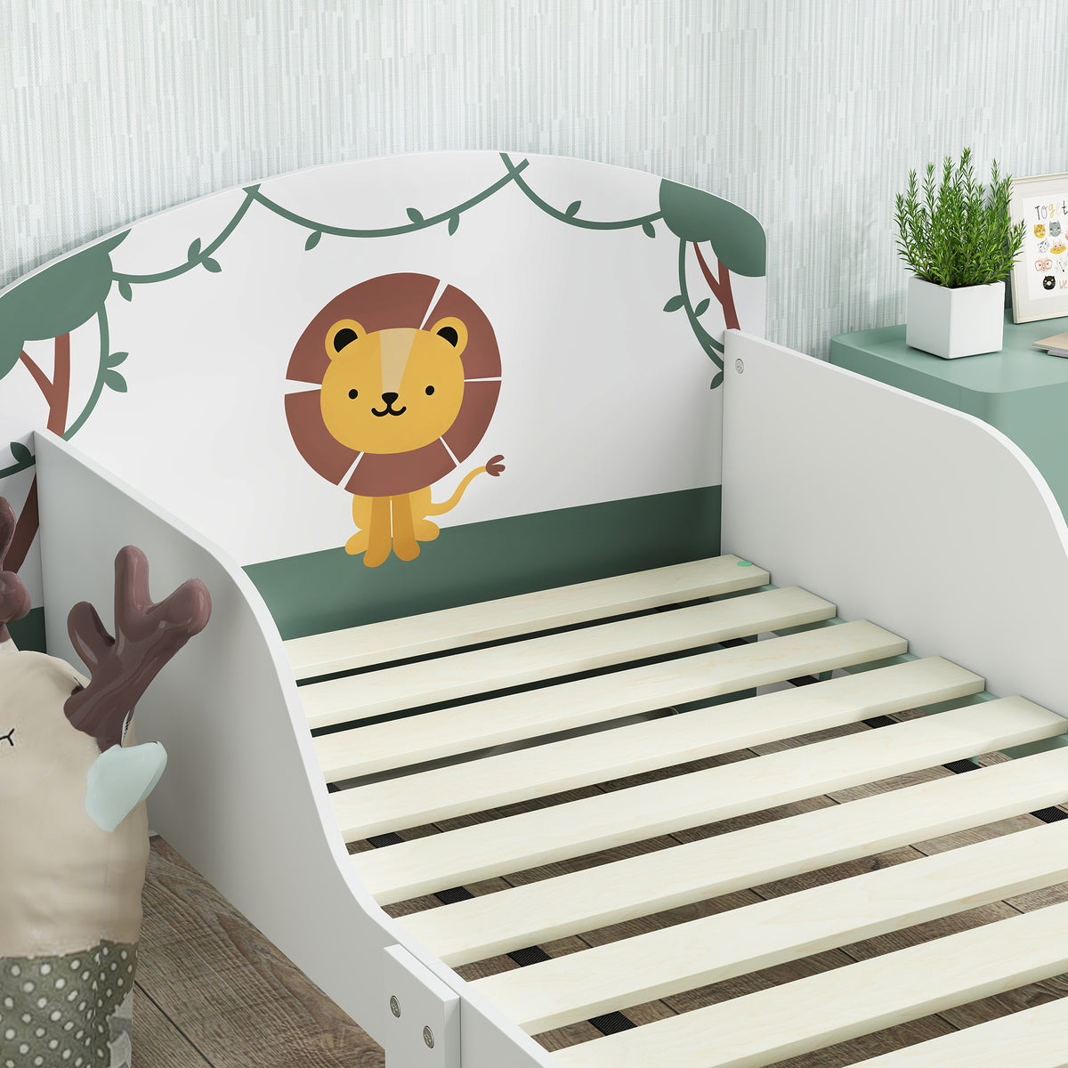 Toddler Bed, Lion-themed Kids Bed Frame With Storage | Green