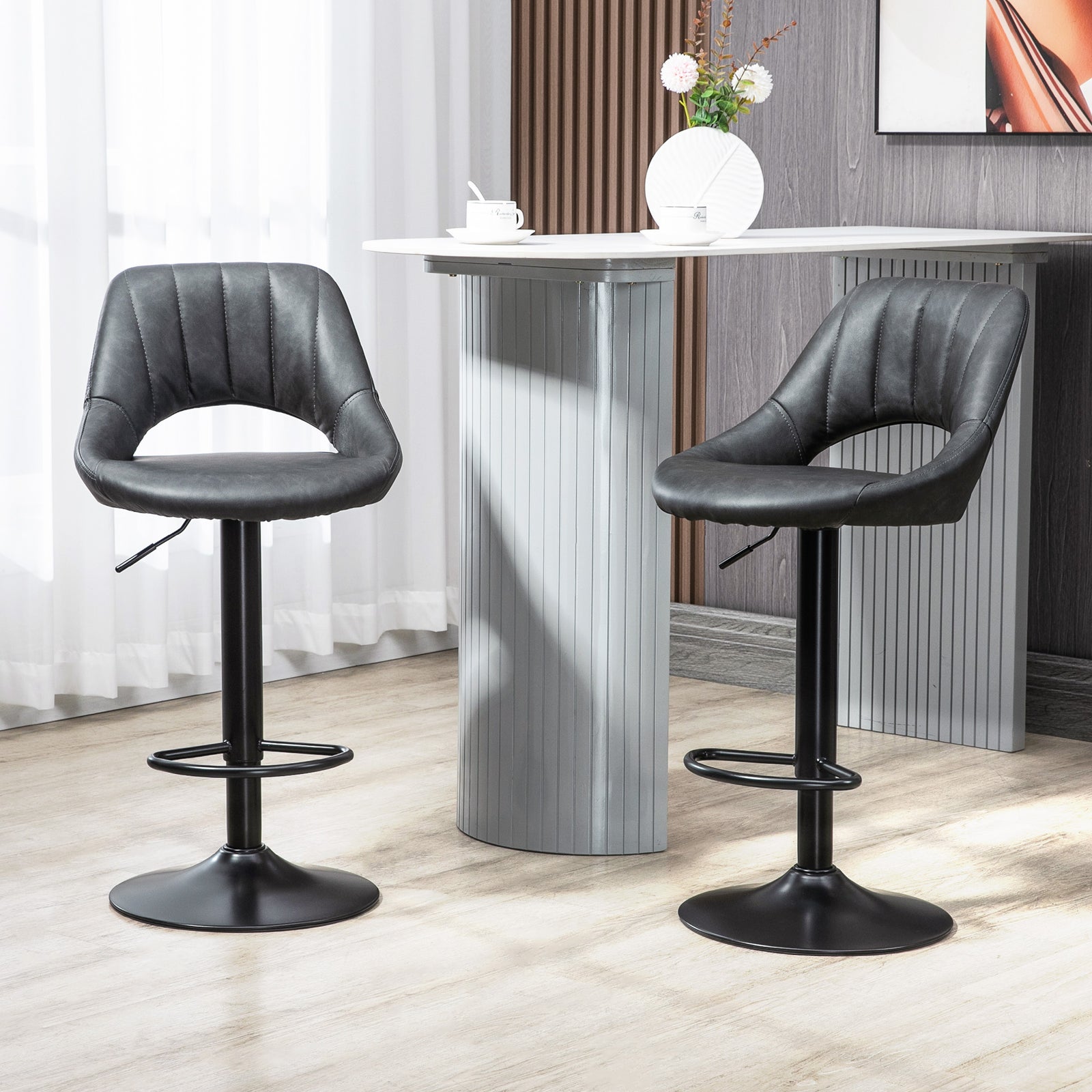Barstools Set Of 2 Swivel Pu Leather