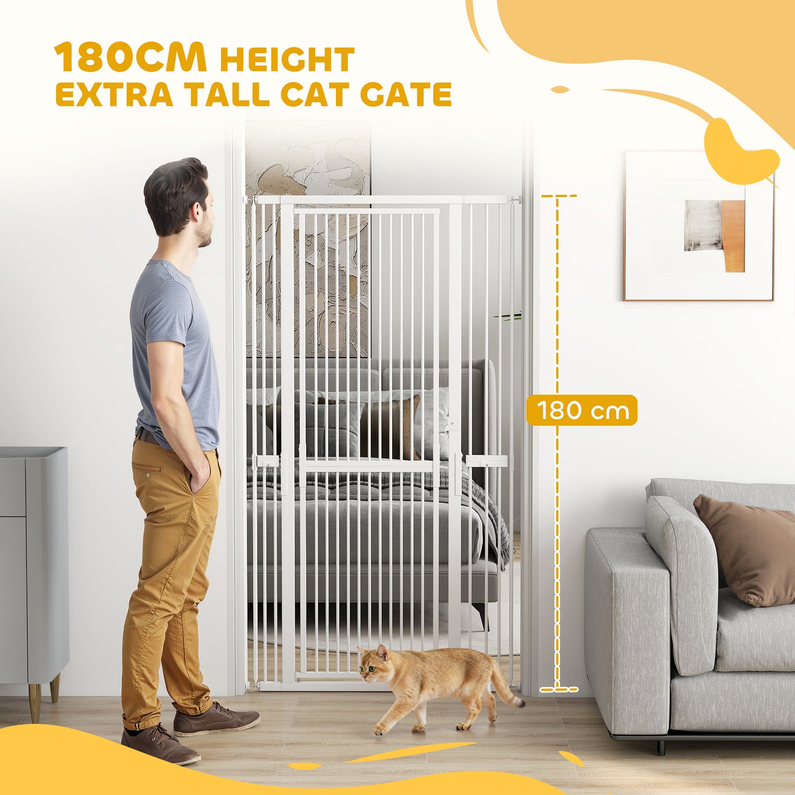 180cm Extra Tall Pet Gate Cat Gate With Narrow Gap, 76-104cm Wide