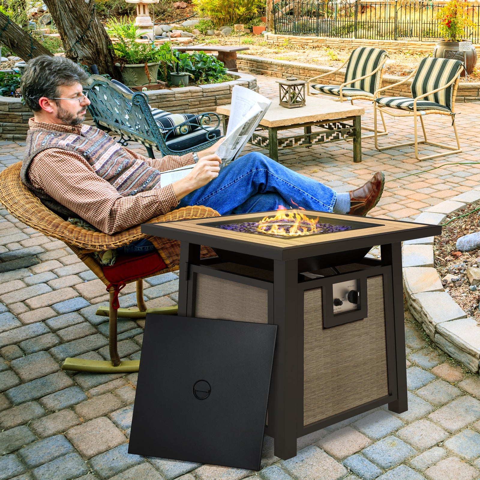 Propane Fire Pit Table 50,000 Btu W/ Cover | Brown