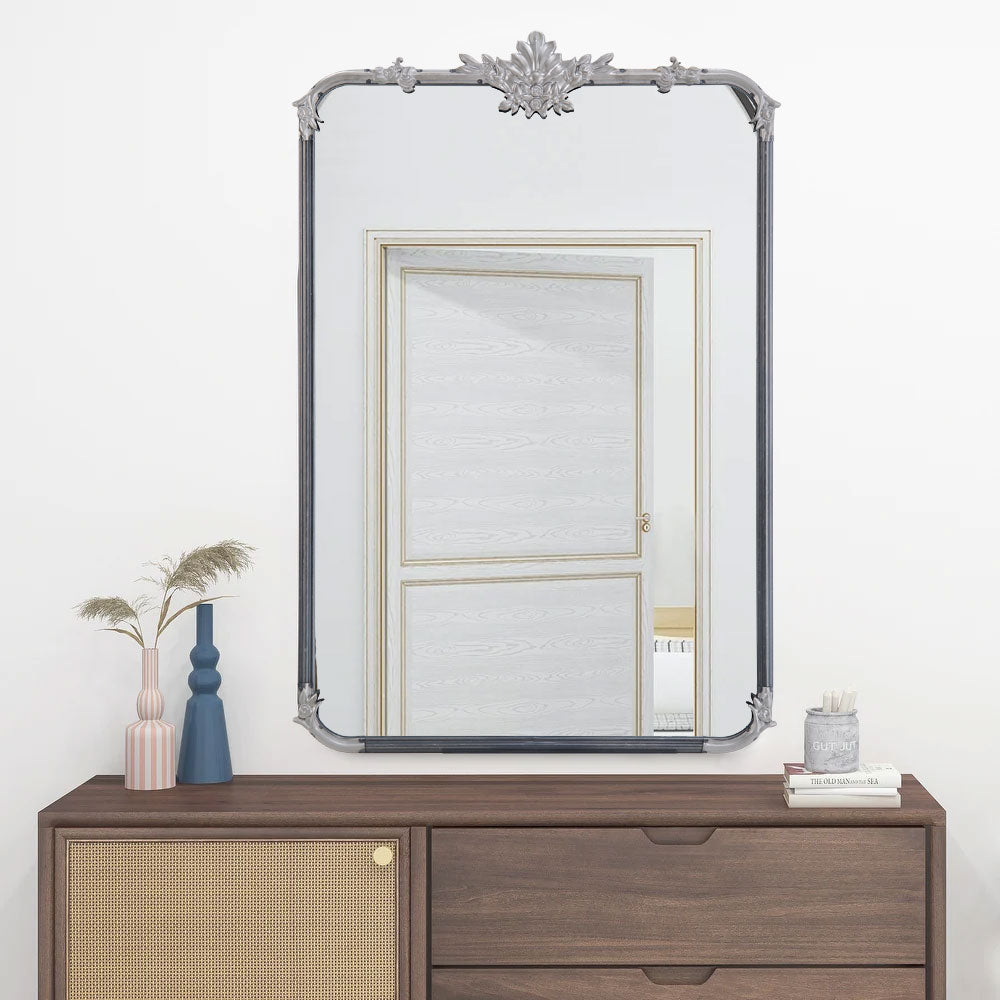 Breeins Rectangular Silver Accent Wall Mirror 60x90 Cm, Metal Frame, Decorative Home Wall Mirror